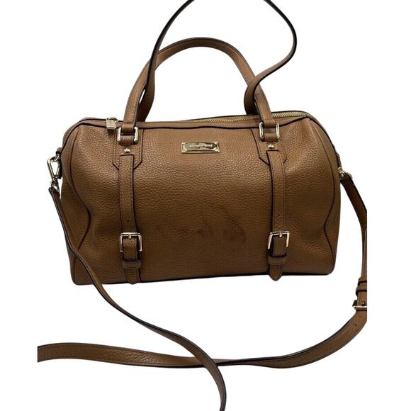 Michael Kors Authenticated Bristol Acorn Brown Leather Medium Satchel Gold Tone - Picture 1 of 16